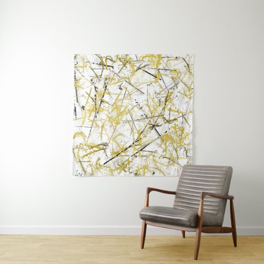 抽象芸術の落書き – マスタードとブラウン タペストリー (インサイチュ(横))