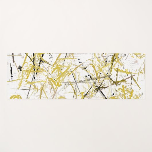 抽象芸術の落書き – マスタードとブラウン ヨガマット (正面(横))