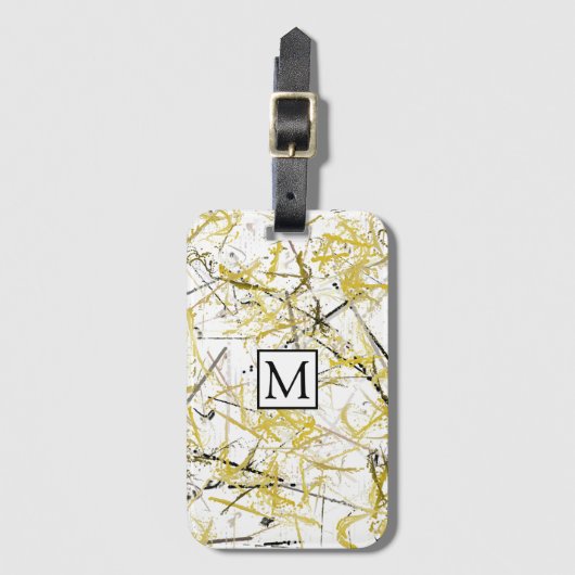 抽象芸術の落書き – マスタードとブラウン ラゲッジタグ (正面縦)