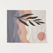 抽象芸術の葉の線画スケッチ タペストリー (正面(横))