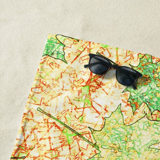 抽象芸術の葉を引っかき地面に、ベージュ ビーチタオル (インサイチュ)