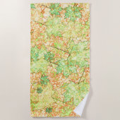 抽象芸術の葉を引っかき地面に、ベージュ ビーチタオル (正面)