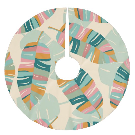 抽象芸術の葉トロピカルモダン ブラッシュドポリエステルツリースカート (正面)