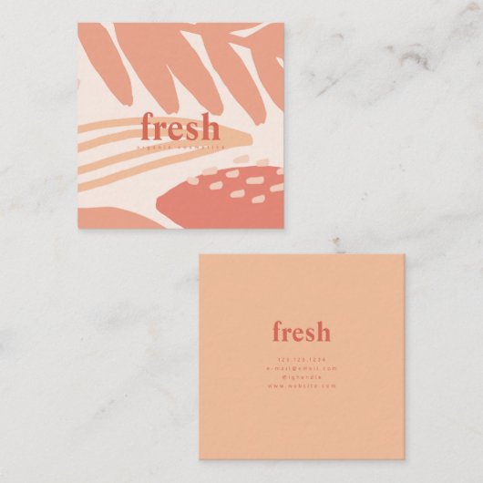 抽象芸術の葉ピーチピンクコーラルクリーム赤面 スクエア名刺 (正面/裏面)