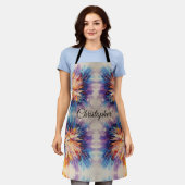 抽象芸術の虹のバースト エプロン (着用した状態)