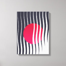 抽象芸術の赤い円と波線 キャンバスプリント