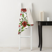 抽象芸術の赤い花と緑葉のを白い背面に シェルパブランケット (インサイチュ)