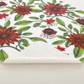 抽象芸術の赤い花と緑葉のを白い背面に シェルパブランケット (3/4)