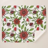 抽象芸術の赤い花と緑葉のを白い背面に シェルパブランケット (正面(横))