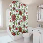 抽象芸術の赤い花と緑葉のを白い背面に シャワーカーテン (インサイチュ)