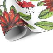 抽象芸術の赤い花と緑葉のを白い背面に ラッピングペーパー (ロールコーナー)