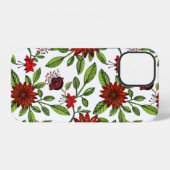 抽象芸術の赤い花と緑葉のを白い背面に iPhoneケース (裏面横)