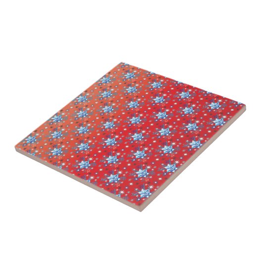 抽象芸術の赤と青のクリスマスの雪 タイル (側面)