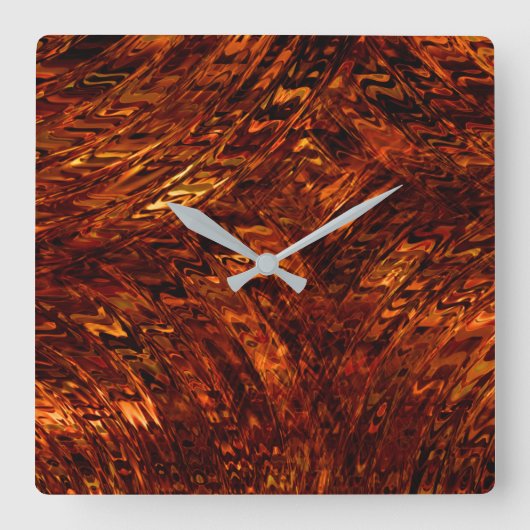 抽象芸術の赤みを帯びた黄金色の帯 スクエア壁時計 (正面)