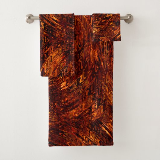 抽象芸術の赤みを帯びた黄金色の色合いの曲がった帯 バスタオルセット (インサイチュ)