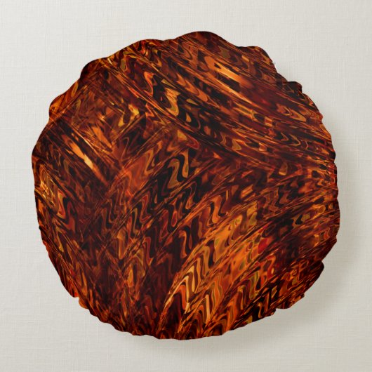 抽象芸術の赤みを帯びた黄金色の色合いの曲がった帯 ラウンドクッション (裏面)