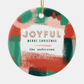 抽象芸術の赤、ピンク、緑の幸せな写真 セラミックオーナメント (正面)