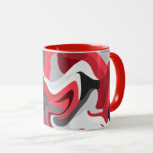 抽象芸術の赤、白、グレーのカラーフロー マグカップ (正面右)