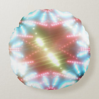抽象芸術の輝くネオンの背景に光と星 ラウンドクッション