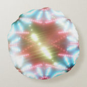 抽象芸術の輝くネオンの背景に光と星 ラウンドクッション (裏面)