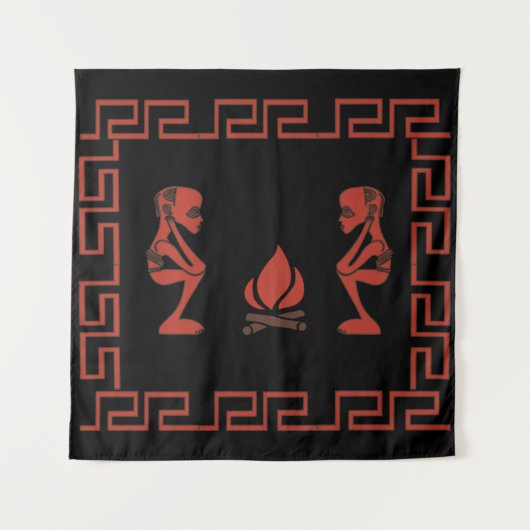 抽象芸術の部族の儀式シーン タペストリー (正面)