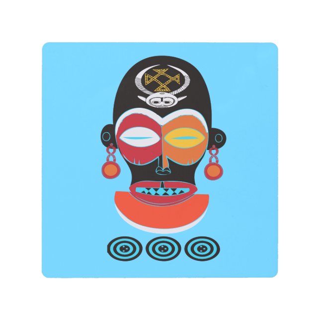 抽象芸術の部族カラフルマスク メタルプリント (正面)