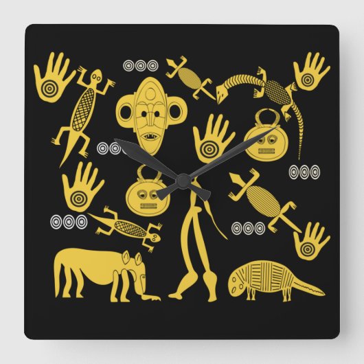 抽象芸術の部族芸術 スクエア壁時計 (正面)