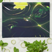 抽象芸術の金属の葉は派手な痕跡を持ち、暗い上に キッチンタオル (折り畳み)