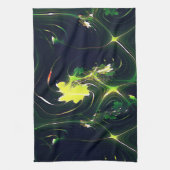 抽象芸術の金属の葉は派手な痕跡を持ち、暗い上に キッチンタオル (縦)