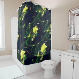 抽象芸術の金属の葉は派手な痕跡を持ち、暗い上に シャワーカーテン