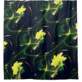 抽象芸術の金属の葉は派手な痕跡を持ち、暗い上に シャワーカーテン (正面)