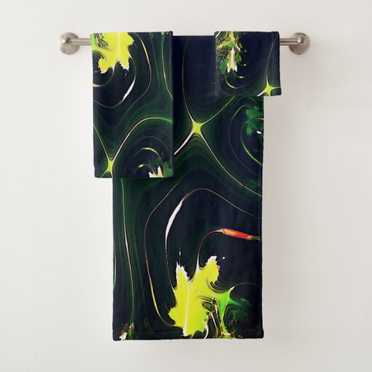 抽象芸術の金属の葉は派手な痕跡を持ち、暗い上に バスタオルセット (インサイチュ)