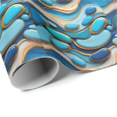 抽象芸術の青い小石の金ゴールドアクセント ラッピングペーパー (ロールコーナー)