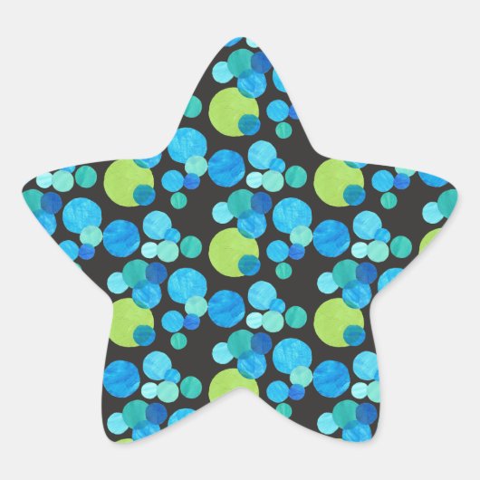 抽象芸術の青い月のパターン（黒） 星シール (正面)