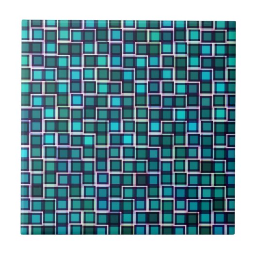 抽象芸術の青い正方形パターン タイル (正面)