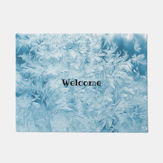 抽象芸術の青い羽と雪 ドアマット (正面)