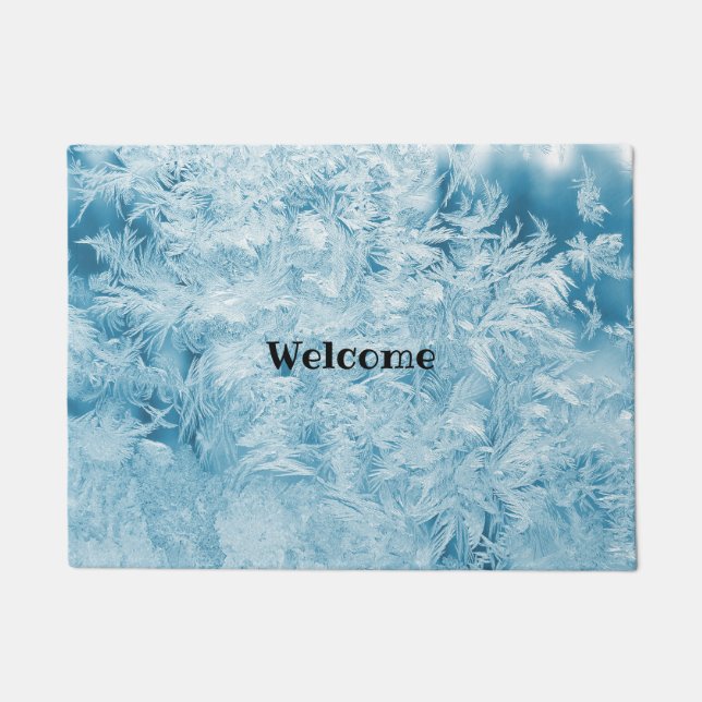 抽象芸術の青い羽と雪 ドアマット (正面)
