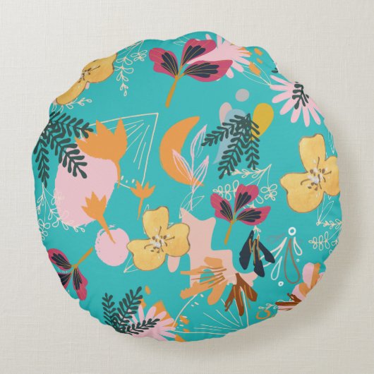 抽象芸術の青い花柄 ラウンドクッション (裏面)