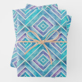 抽象芸術の青と紫の幾何学的な四角いタイル ラッピングペーパーシート (インサイチュ)