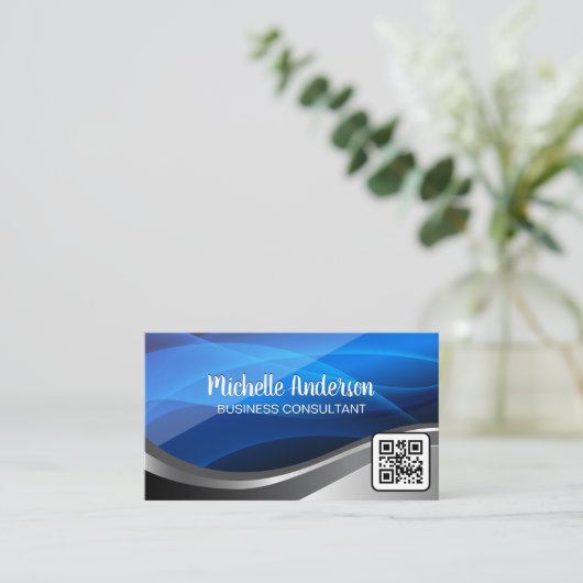 抽象芸術の青 | Qrコード名刺 名刺 (スタンド正面)