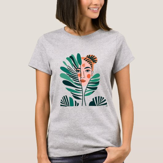 抽象芸術の顔の木の葉後ろ Tシャツ (正面)