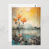 抽象芸術の風景と赤いケシ ポストカード (正面/裏面)