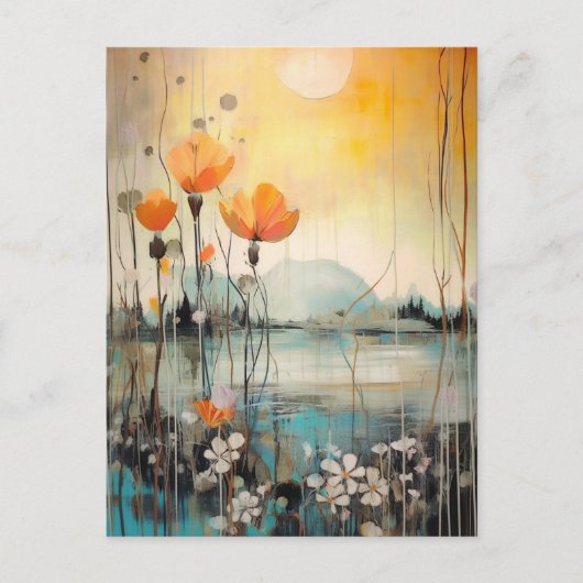 抽象芸術の風景と赤いケシ ポストカード (正面)