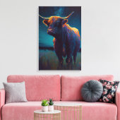 抽象芸術の高地の牛が夜に野原に入カラフルる キャンバスプリント (インサイチュ (リビング))