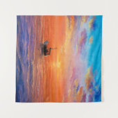 抽象芸術の魚釣り船と海の油絵 タペストリー (正面(横))