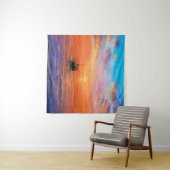 抽象芸術の魚釣り船と海の油絵 タペストリー (インサイチュ(横))