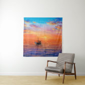 抽象芸術の魚釣り船と海の油絵 タペストリー (インサイチュ)