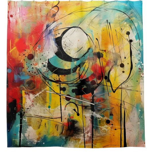 抽象芸術の鮮やか爆発的な色彩 シャワーカーテン (正面)