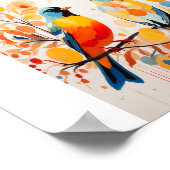 抽象芸術の鳥が枝に立っている ポスター (角)