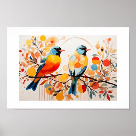 抽象芸術の鳥が枝に立っている ポスター (正面)